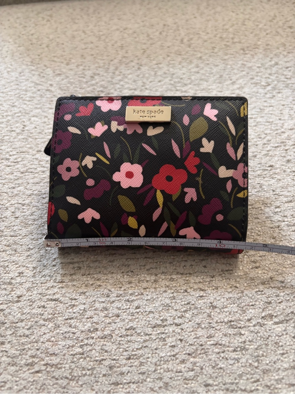 kate spade Black Floral Zip Around Wallet with Pink & Red Blooms - Picture 2 of 12